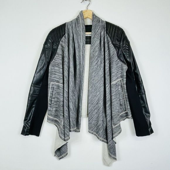 Blank NYC BlankNYC Grey French Terry Faux Leather Moto Open Jacket Womens Medium - Picture 1 of 9